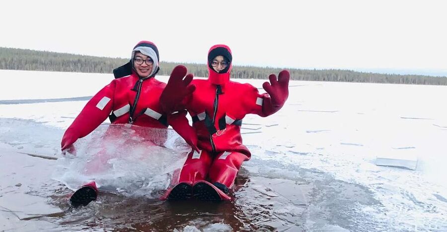 Lapland: Ice Fishing, Floating & BBQ Snow Adventure - Through the Arctic forest to the frozen lake