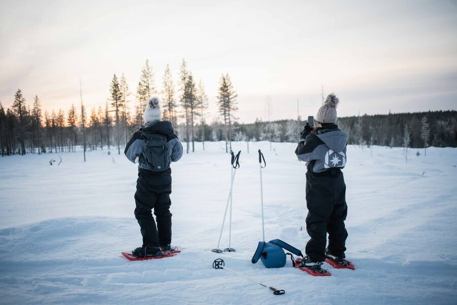 Levi: Snowshoe Adventure in the Wilderness - Campfire snacks and hot drinks in the snow