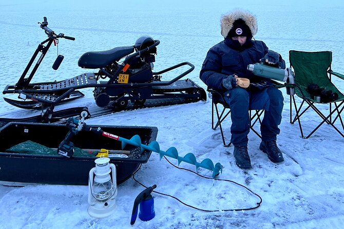 VIP Ice Fishing "ICEBREAKER" Lunch in Glass Igloo - Snow scooters, with a smaller-scale ride